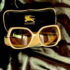Authentic Burberry Tan Vintage Style Sunglasses with Gold Trimming